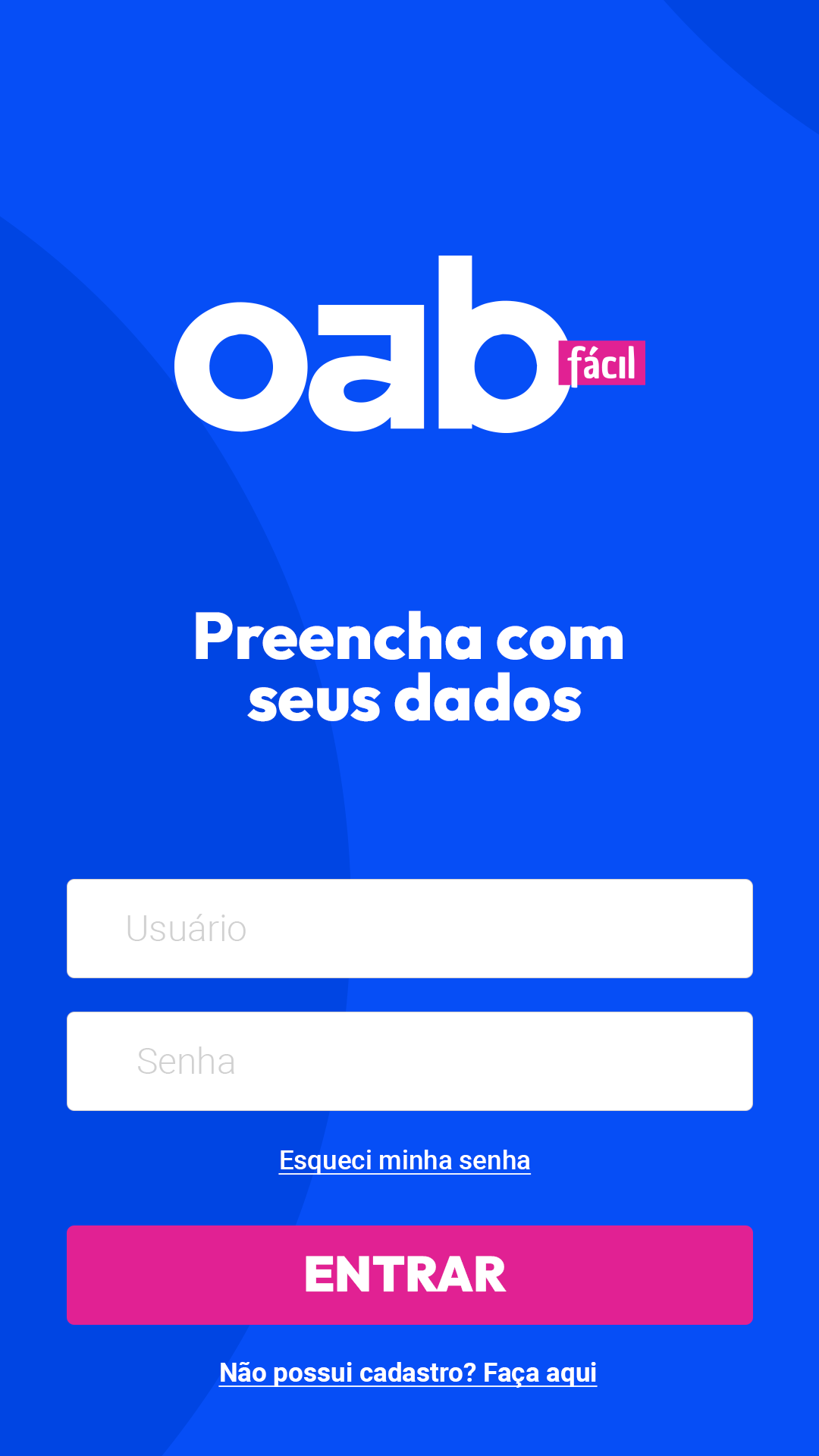 Tela de login com os campos usuário e senha.